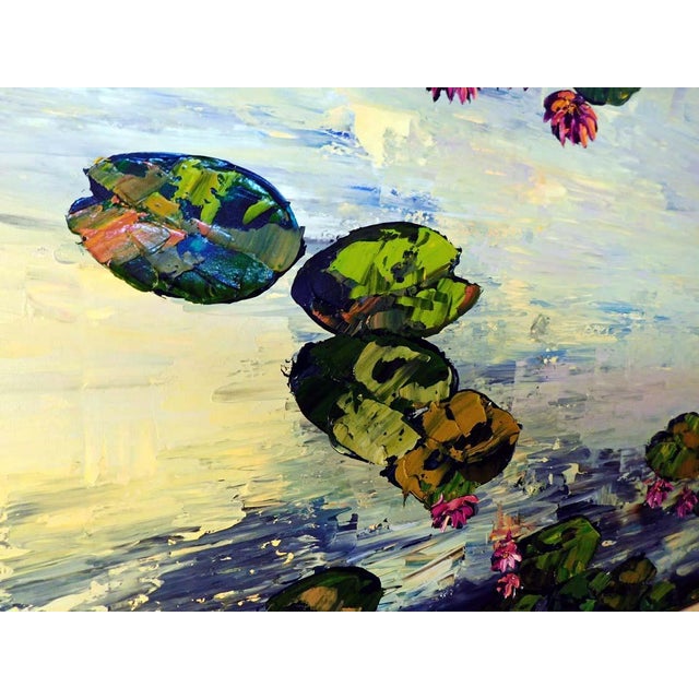 Maya Eventov Original Painting on Canvas Custom Framed Lily Pads For Sale In Denver - Image 6 of 13