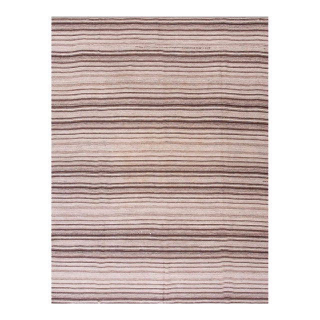 1930s Multi Brown Stripe Tribal Kilim Flat Woven Antique n.w. Persian Rug 8'4" X 10'0" Wool Carpet For Sale