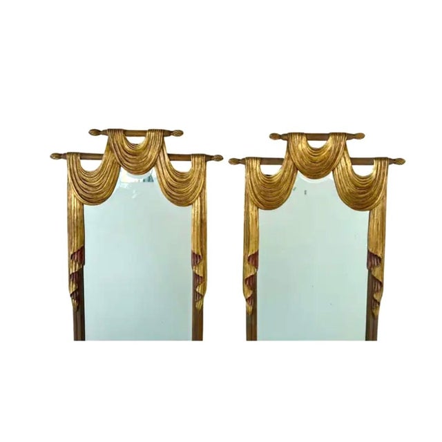 Traditional English Regency Style Carved Gilt Swag Mirrors, a Pair For Sale - Image 3 of 10