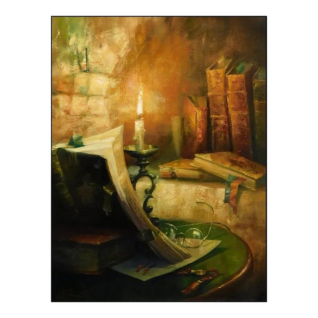 "Books in a Niche" Vladimir Ekimov Original Hand Signed Oil Painting For Sale