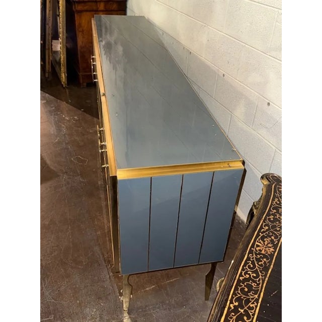 Modern Modern Gray Murano Glass and Brass Sideboard For Sale - Image 3 of 6