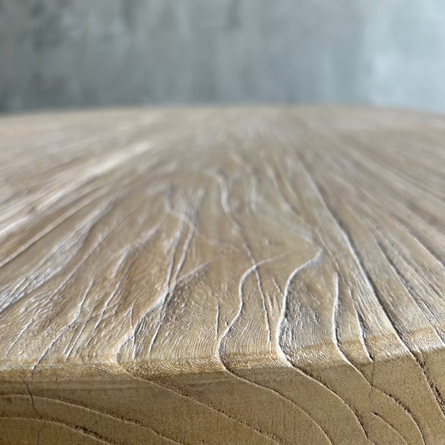 Beige Reclaimed Elm Wood Oval Coffee Table 59" For Sale - Image 8 of 11