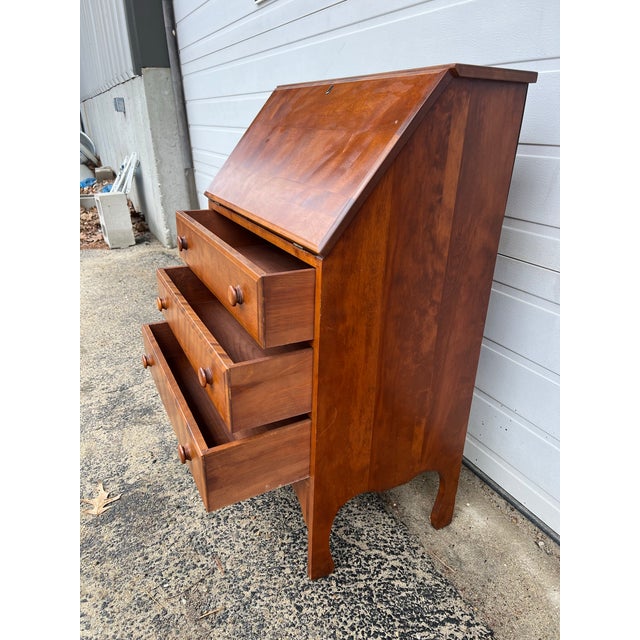 Brown Vintage Maple Drop-Front Secretary Desk With Three Drawers For Sale - Image 8 of 12