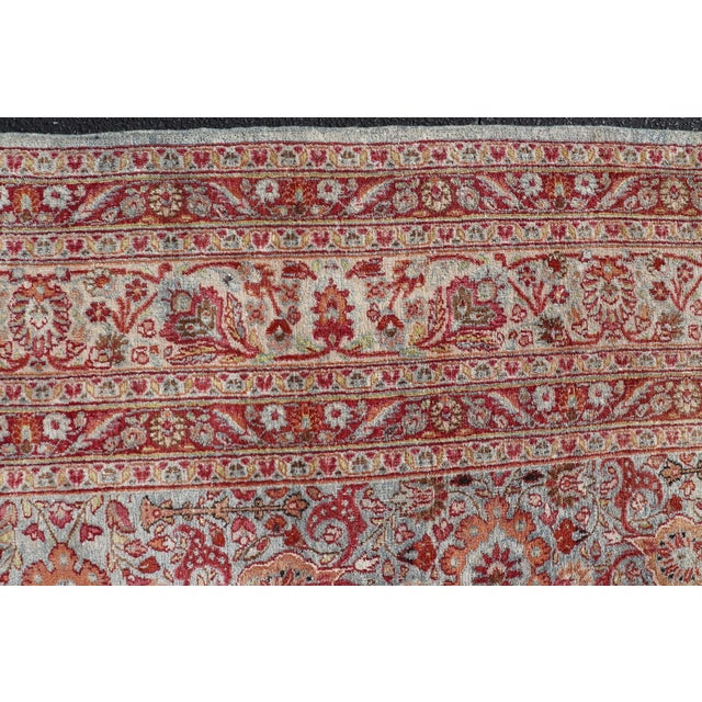 Textile Ornate Floral Pattern Khorassan Antique Persian Rug in Burgundy & Gray For Sale - Image 7 of 12