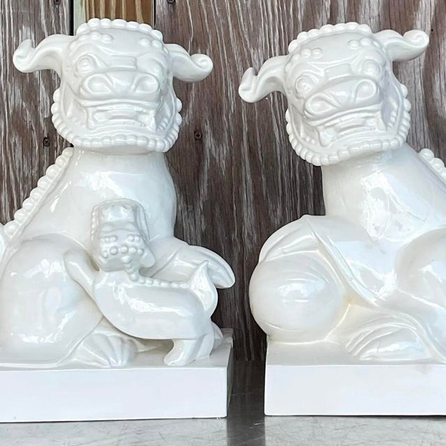 Late 20th Century Vintage Asian Glazed Ceramic Foo Dogs - a Pair For Sale - Image 11 of 14