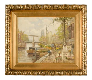 Franz Max Richter-Reich (German, 1896 - 1950) Flower Market in Dordrecht.