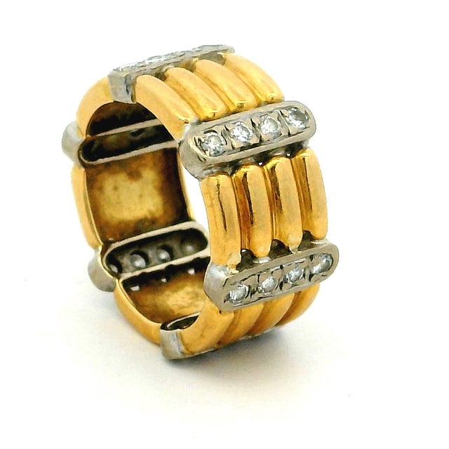 Mid-Century Modern 1960s Trio Diamond Band in 18k Yellow & White Gold, Size 7 For Sale - Image 3 of 6