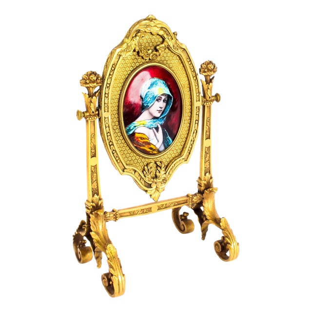 19th Century French Ormolu & Limoges Enamel Table Mirror by F. Bienvue For Sale