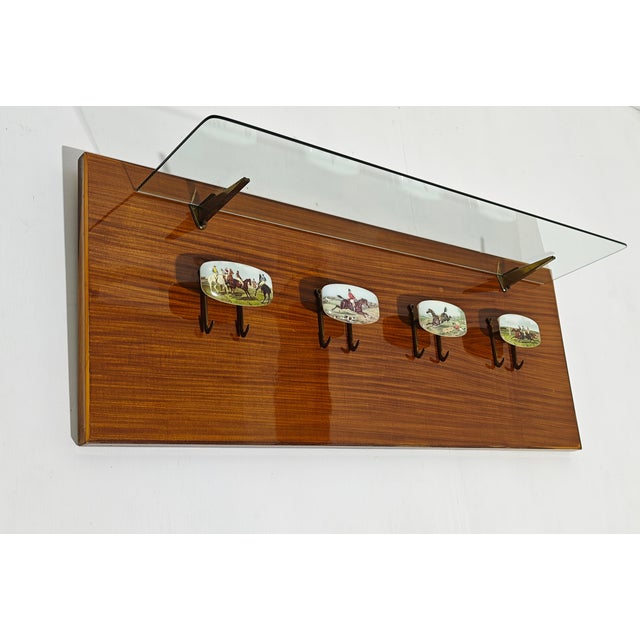 Wall-Mounted Coat Rack with Glass Shelf and Brass Accessories, 1960s For Sale - Image 6 of 13