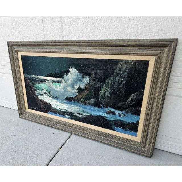 Mid-Century Modern Original Oil Seascape by Marshall Everett Merritt – “Moon Surf,” C. Mid-20th C. For Sale - Image 3 of 12