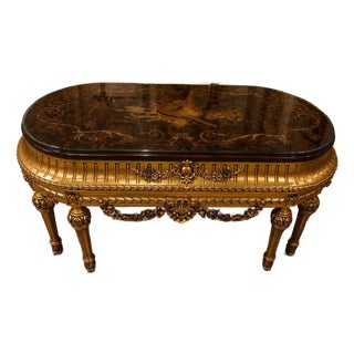 1960s French Louis XVI Marquetry Empire Revival oval center table For Sale