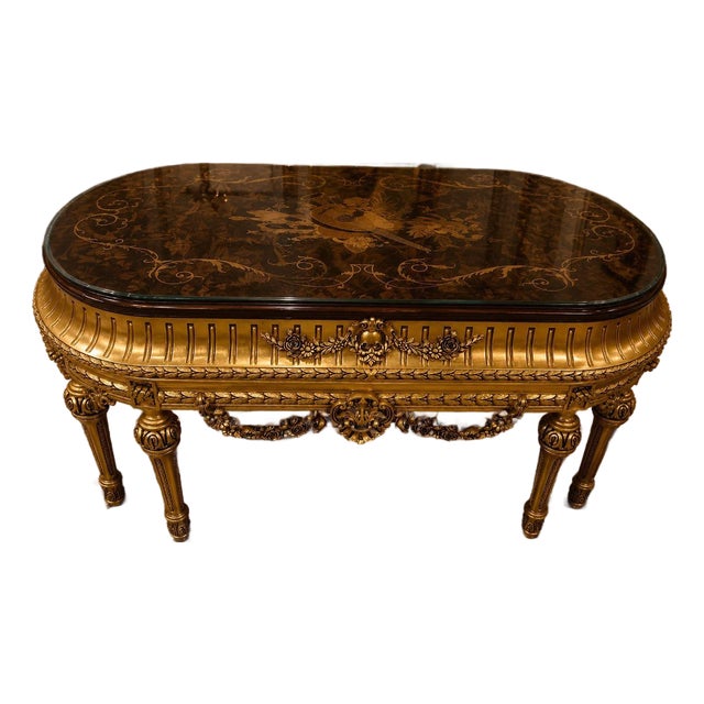 French Louis XVI Marquetry Empire Revival Oval Center Table For Sale