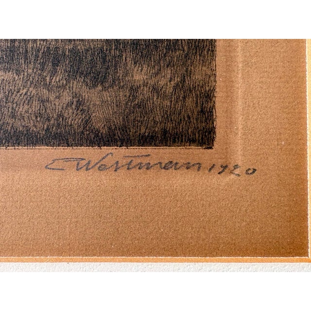 Antique Signed Landscape Etching in Original Wood Frame, C. 1920 For Sale - Image 4 of 7