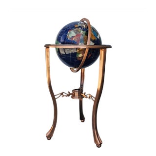 Vintage Gemstone Globe Lapis Lazuli and Semi Precious Stones Worldglobe on Stand For Sale