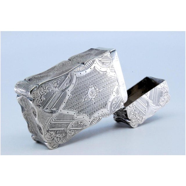 Metal Guilloche Silver Cardboard Box with Engraved City Motifs and Wavy Border For Sale - Image 7 of 11