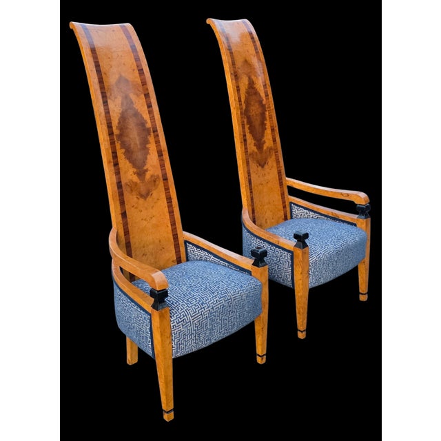 Art Deco Pair of Vintage Art Deco Style Burl Right/Left High Back Chairs For Sale - Image 3 of 14