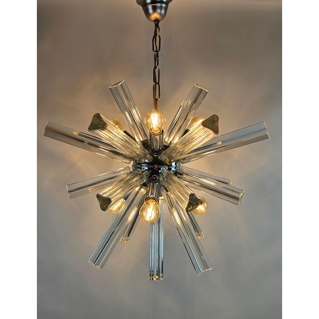Metal Italian Starburst Sputnik Chandelier in Chrome & Murano Glass, 1960s For Sale - Image 7 of 8
