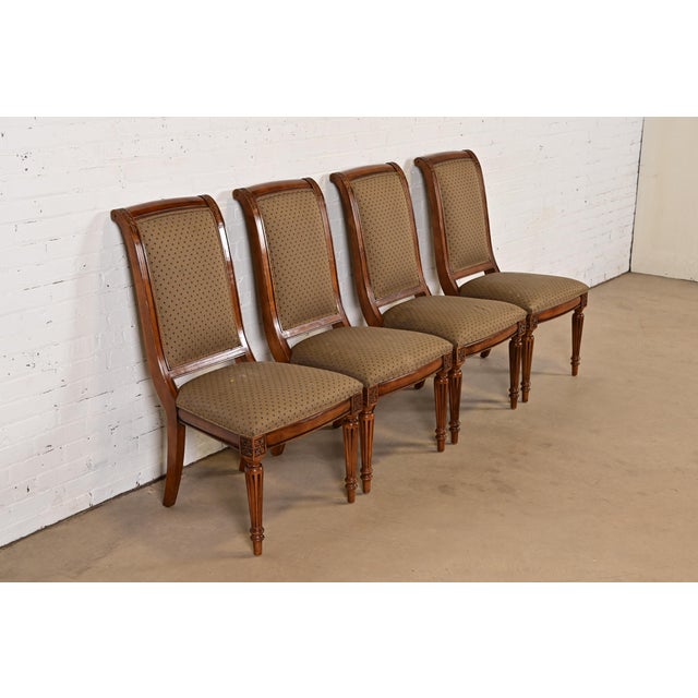 Ethan Allen Ethan Allen French Regency Louis XVI Carved Cherry Wood Upholstered Dining Chairs, Set of Four For Sale - Image 4 of 10