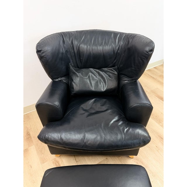 Black Late 20th Century Calia Salotti Italian Black Leather Chair and Ottoman Set Made in Italy For Sale - Image 8 of 12