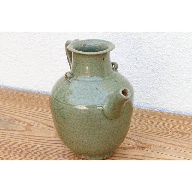 Vintage Crackle Green Pottery Jug For Sale In Los Angeles - Image 6 of 8