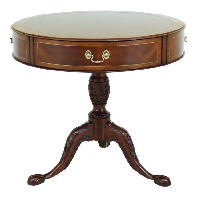 Henkel Harris Round Mahogany Leather Top Drum Table Chairish