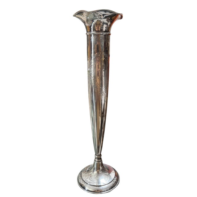 Huge 17.5” Antique International Sterling Silver Trumpet Vase.