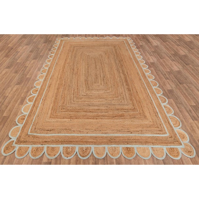 Soft Sea Green Jute Scallop Hand Made Rug - 6'x9' For Sale - Image 6 of 9