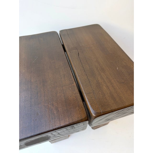 Mid-Century Modern Pair of Massive Wood Stools. Italy, 1960s For Sale - Image 11 of 13