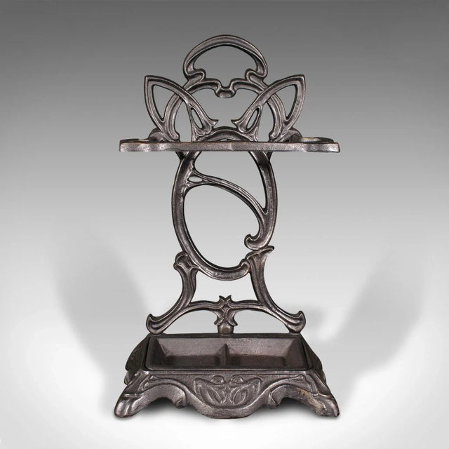 This is a vintage hallway stick stand. An English, cast iron umbrella rack displaying Art Nouveau revival taste, dating to...