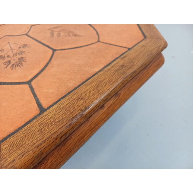 Octagonal Oak Coffee Table from Barrois with Vallauris Ceramic Herbarium Top, 1960s For Sale - Image 15 of 17