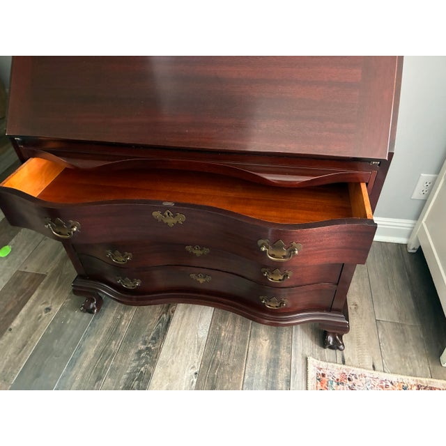Mahogany Secretary, Serpentine Front, Maddox Reproductions Jamestown Ny 1950s For Sale In Raleigh - Image 6 of 12