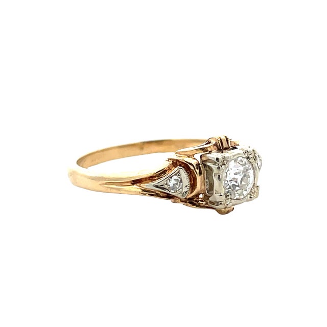 Mid 20th Century Antique 14k Two Tone Gold Diamond Ring, Size 6.25 For Sale - Image 5 of 10