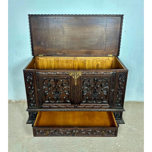 1930s Spanish Carved Blanket Chest, Renaissance Revival Style For Sale - Image 10 of 16