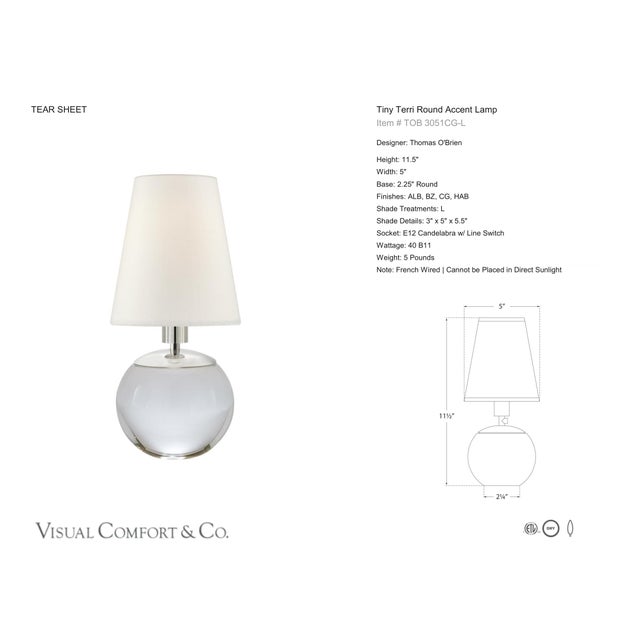 Thomas O'Brien by Visual Comfort Signature Tiny Terri Round Accent Lamp in Crystal with Linen Shade Designer: Thomas...