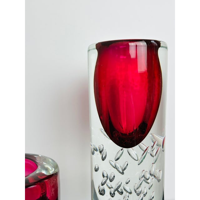 Pink Model 7425 Art Glass Vase and Jardiniere Set by Jaroslav Svoboda for Škrdlovice, Czechoslovakia, 1974, Set of 3 For Sale - Image 8 of 15