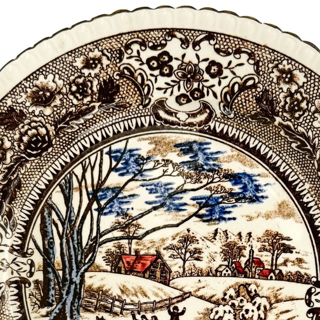 Vintage Chase Import Currier & Ives Style Winter Sleigh Ride Ironstone Dinner Plates - Set of 8 For Sale - Image 4 of 7