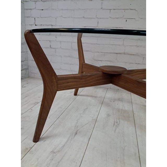 Mid-Century Round Coffee Table Teak with Glass Top from Lebus, 1960s For Sale - Image 16 of 18