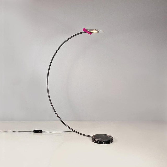 Italian Space Age Metal, Acrylic Glass and Marble Black Violet Arc Floor Lamp, 1980s For Sale - Image 3 of 18
