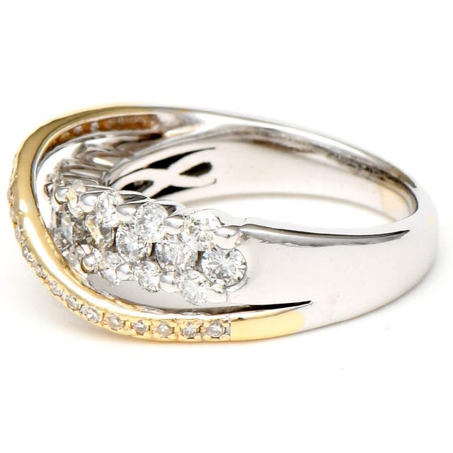 Contemporary 14KWY Diamond(1.11) Triple Row Statement Ring, size 5 For Sale - Image 3 of 5