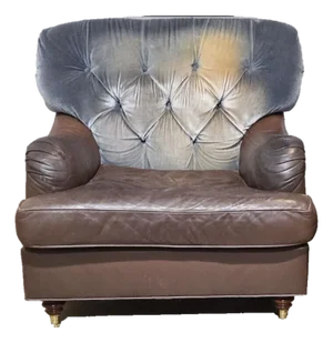 Late 20th Century Baker Brown Leather & Blue Suede Club Armchair