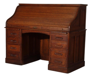 Antique Oak S-Roll Top Desk With Full Interior Unsigned C1900