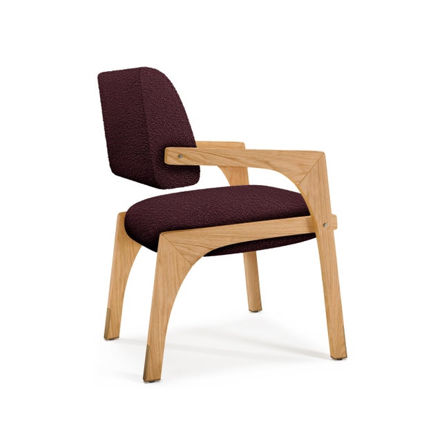Contemporary Arches Dining Chair in Dark Red Bouclé and Oak from Insidherland For Sale - Image 3 of 4