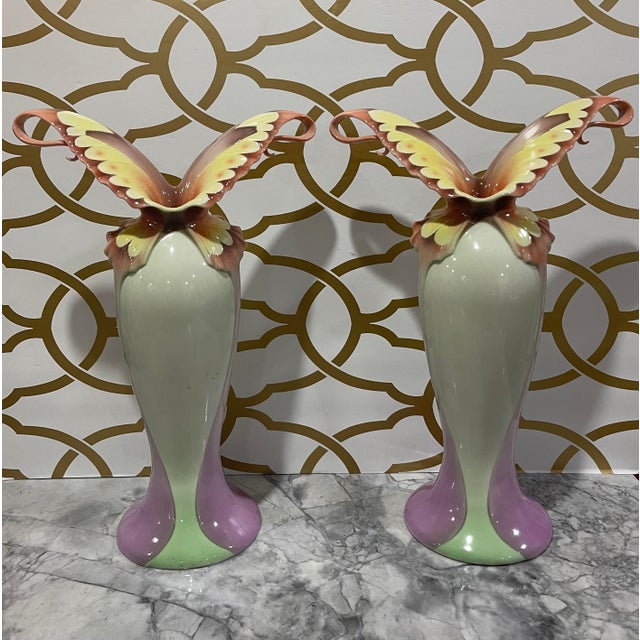 Vintage Franz Collection Papillon Butterfly Spread Wings Vases Set of