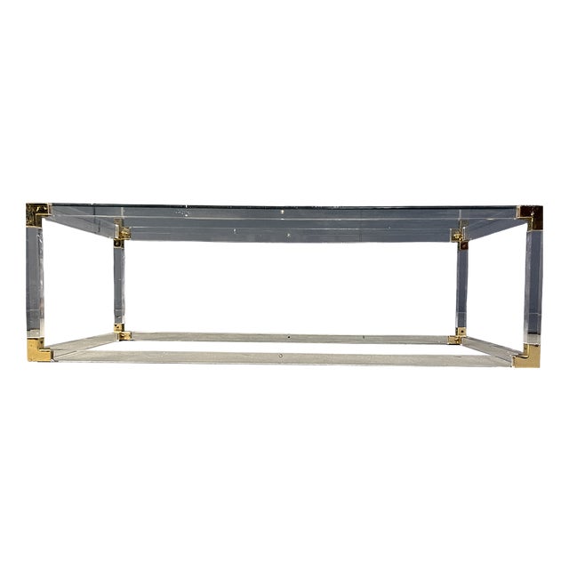 Brass and Acrylic Glass Coffee Table by Charles Hollis Jones, 1970s For Sale
