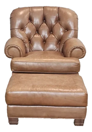 Late 20th Century Whittemore Sherrill Brown Tufted Leather Club Chair With Matching Leather Ottoman