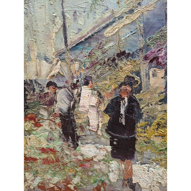Off-white Marcel Brisson "French Flower Vendor" Original Oil Painting C.1950 For Sale - Image 8 of 12