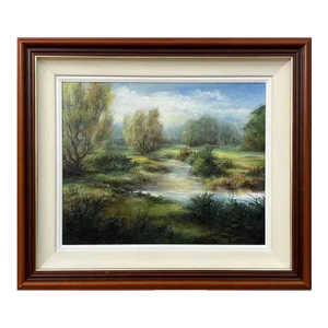 1998 River Landscape Painting of a Summer Evening in Ireland by 20th Century Artist Doris Houston, Framed
