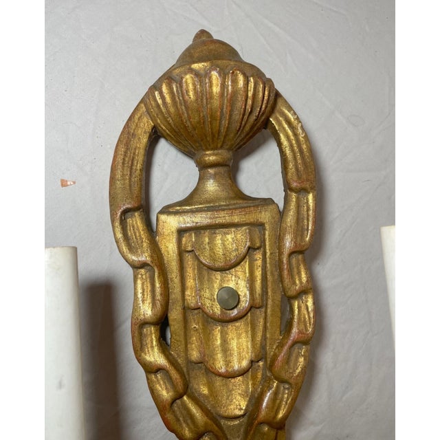 Vintage Ornate Century Italian Hand Carved Gilt Wooden Iron Wall Sconce Fixture For Sale - Image 13 of 15