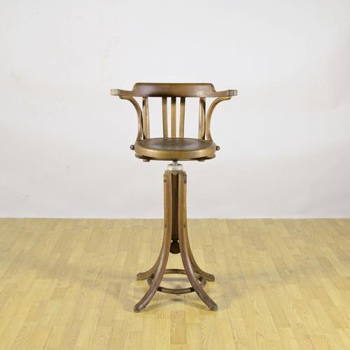Antique Height-Adjustable Swivel Barber Chair in Curved Beech, 1920s For Sale - Image 9 of 9