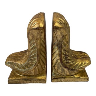 Vintage Italian Gilt Gold Ceramic Bookends - a Pair For Sale
